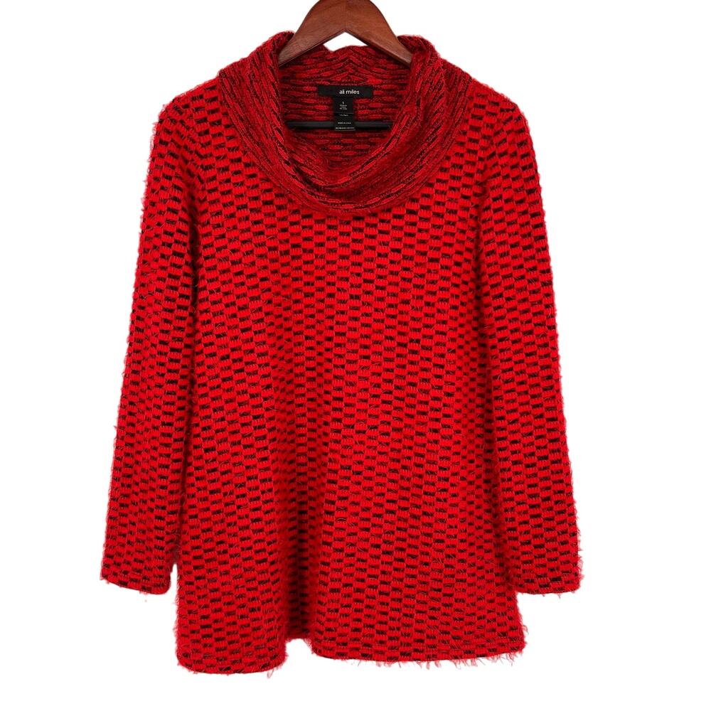 Ali Miles Sz Small Fuzzy Knit Red Sweater Blouse Shirt Top Wearable Art Holidays